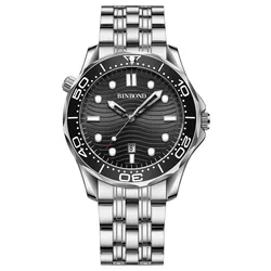 BINBOND Luxury Sea Horse Series Men's Quartz Watch - Elegant Luminous Waterproof Design (Steel Silver Black)