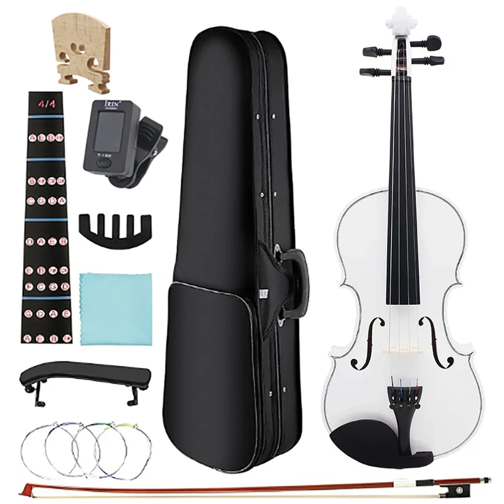 4/4 Violin Suitable for Beginners Student Sets White with Case Bow Strings Shoulder Rest Accessories