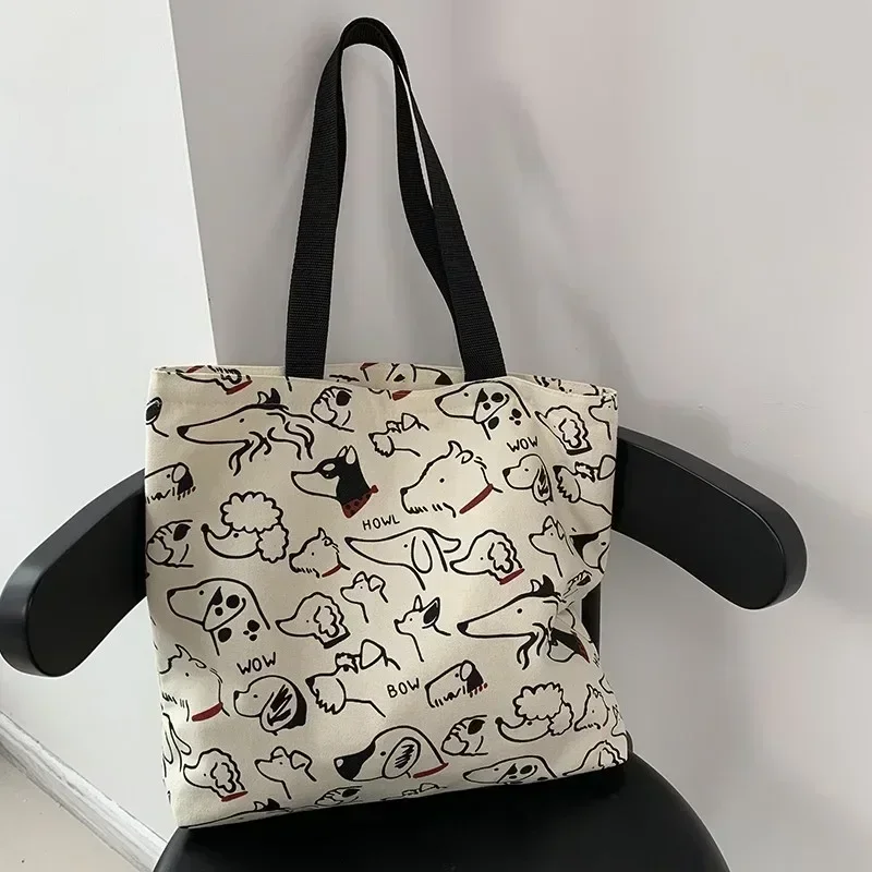 Art Design Cute Animals Printed Handbag Shoulder Bag, Literary Retro Canvas Tote Bags for Women Daily Use Work, Shopping School