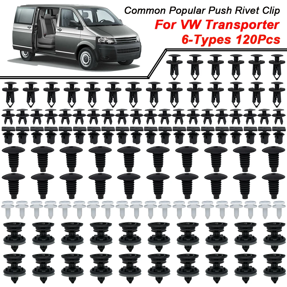 120 Pz 6 Dimensioni Pannelli Di Rivestimento Portiera Auto Clip Auto Corpo Push Pin Rivetto Interno Tetto Tappeto Fermo Per Vw Transporter T4 T5 T6