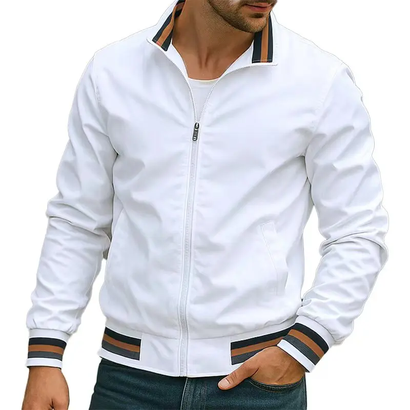 New Men's Solid Color Jacket Windbreaker Stand Collar Coats Lightweight Waterproof Outdoor Tops Men Jacket Outerwear Streetwear