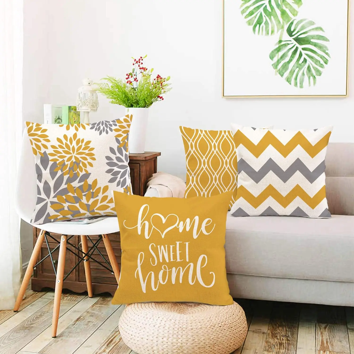 Yellow Geometric Linen Pillow Covers 6