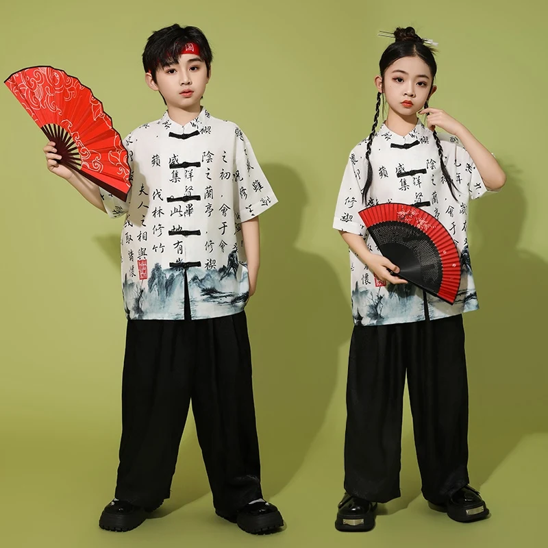 

Chinese Style Jazz Dance Boys Girls Kpop Hip Hop Wear Model Show Outfit Stage Performance Clothing Children Hanfu Suit VDL228