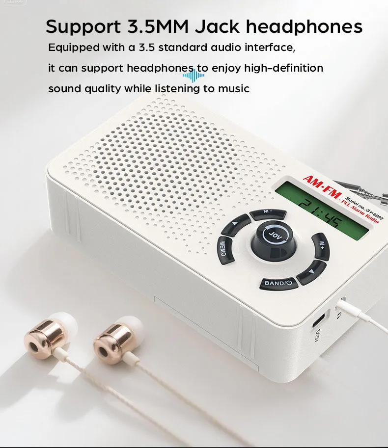 Portable Pocket Radio AM/FM/SW 3-Band Built-in Speaker Mini LCD Display Support 3.5mm Earphone Rechargeable Radio FM Receiver