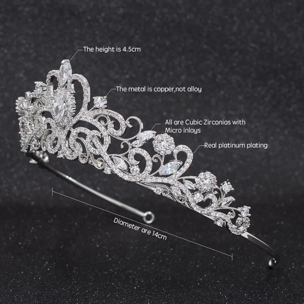 Classic Cubic Zirconia Wedding Bridal Tiara Diadem Crown Women Girl Prom Hair Jewelry Accessories Real Platinum Plated CH10316