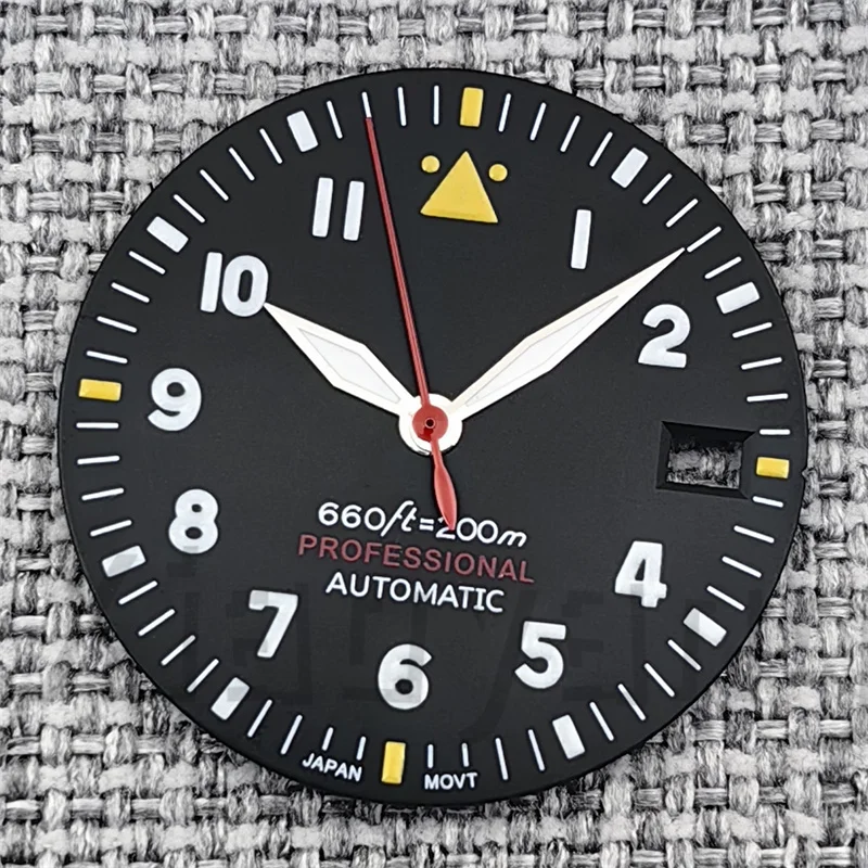 Pilot Style Black Watch Dial and Hand Sets with C3 Green Luminous - 29mm Watch Accessory