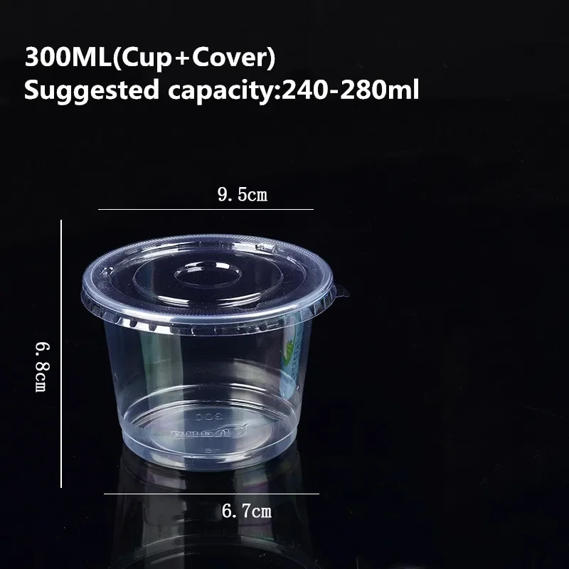 Plastic Cups Dessert Cups Plastic Dessert Cups 50pcs 250ML 300ML Pudding Cups Lids Plastic Boxes Ice-Cream Mousse Dessert Picnic Party Packing