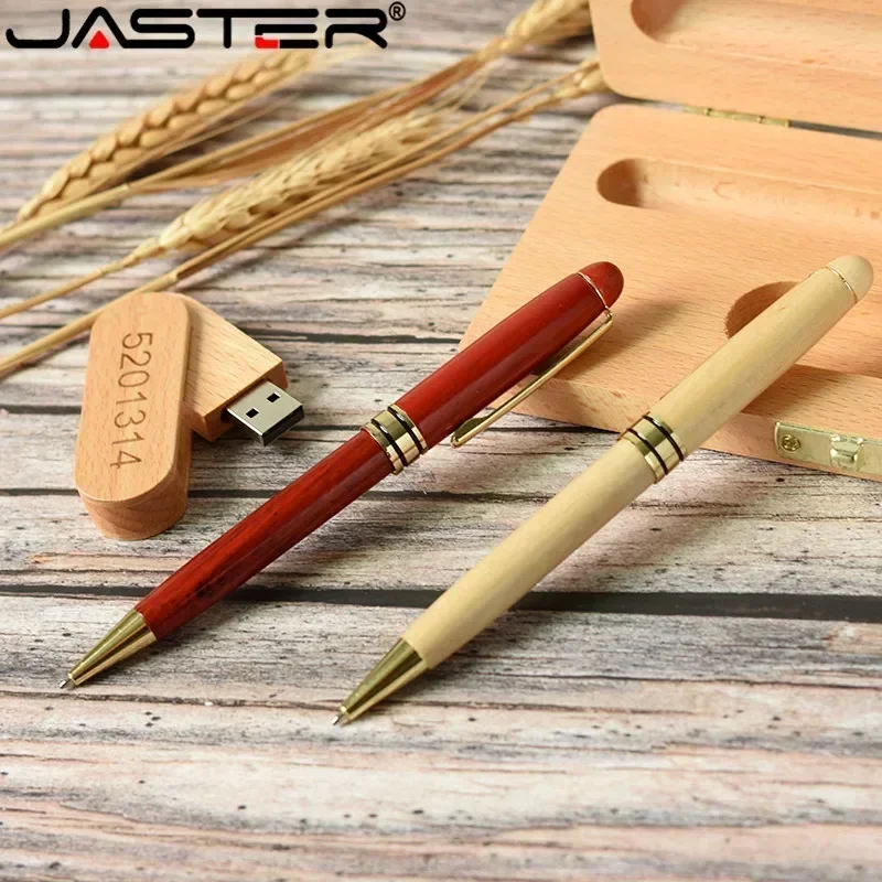 USB Flash Drive Beech Ballpoint Pen Case+ U stick 2.0 4GB 8GB 16GB 32GB 64GB Pendrive Exquisite Gift (Free ) JASTER usb flash drive flash drive
