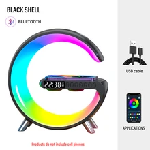  LED Night Light RGB Atmosphere Desk Lamp Multifunctional Wireless Charger Alarm Clock Speaker APP Control for iPhone Samsung 