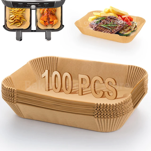 Revêtement de papier de cuisson rectangulaire jetable pour friteuse à air,  tapis de cuisson antiadhésif étanche à l'huile pour accessoires de friteuse  à air Ninja Foodi, 100 pièces – les meilleurs produits