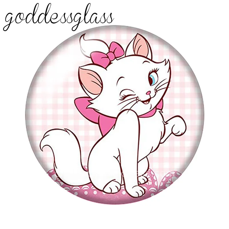 Disney Cute Marie Cat Cartoon 12mm/18mm/20mm/25mm Round photo glass cabochon flat back Making findings for bracelets fashion bracelet fashion jewelry