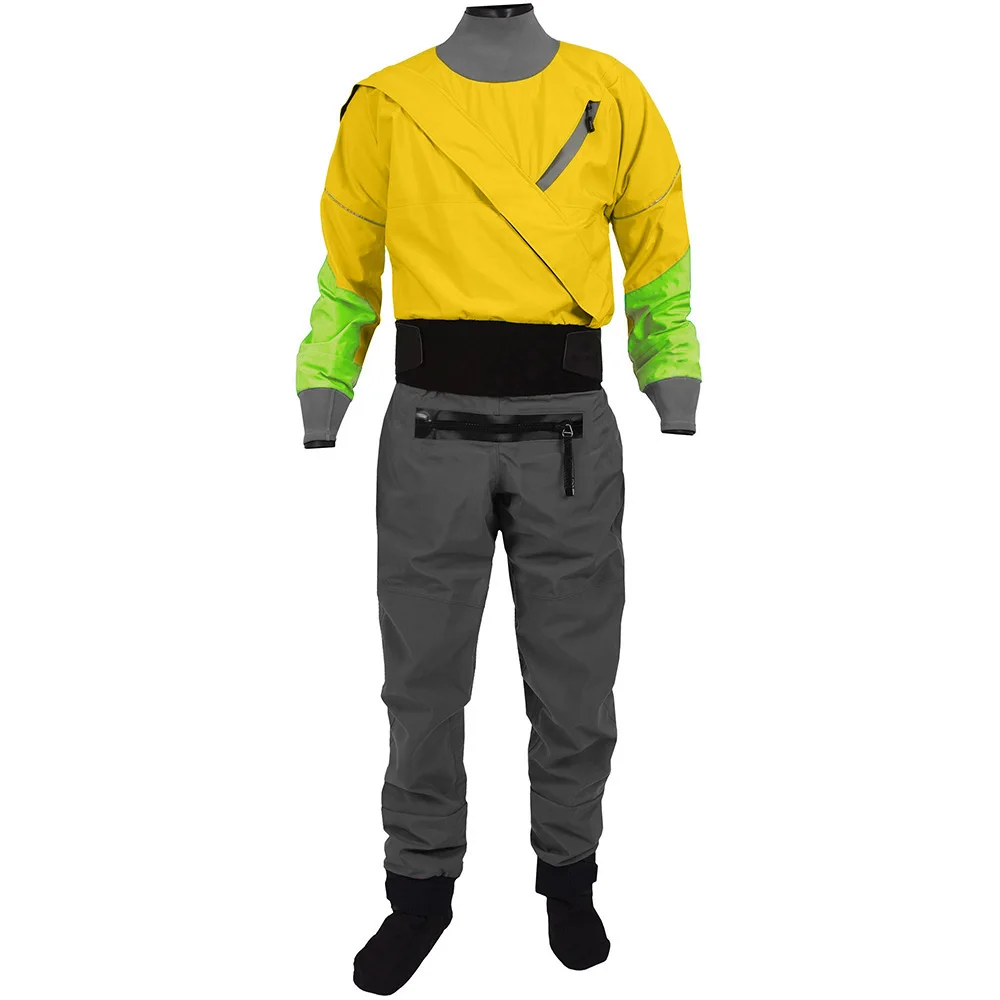 Kayak Dry Suit for Men 4-layer Waterproof Fabric Drysuit With Latex on Neck and Wrist White Water River Pending