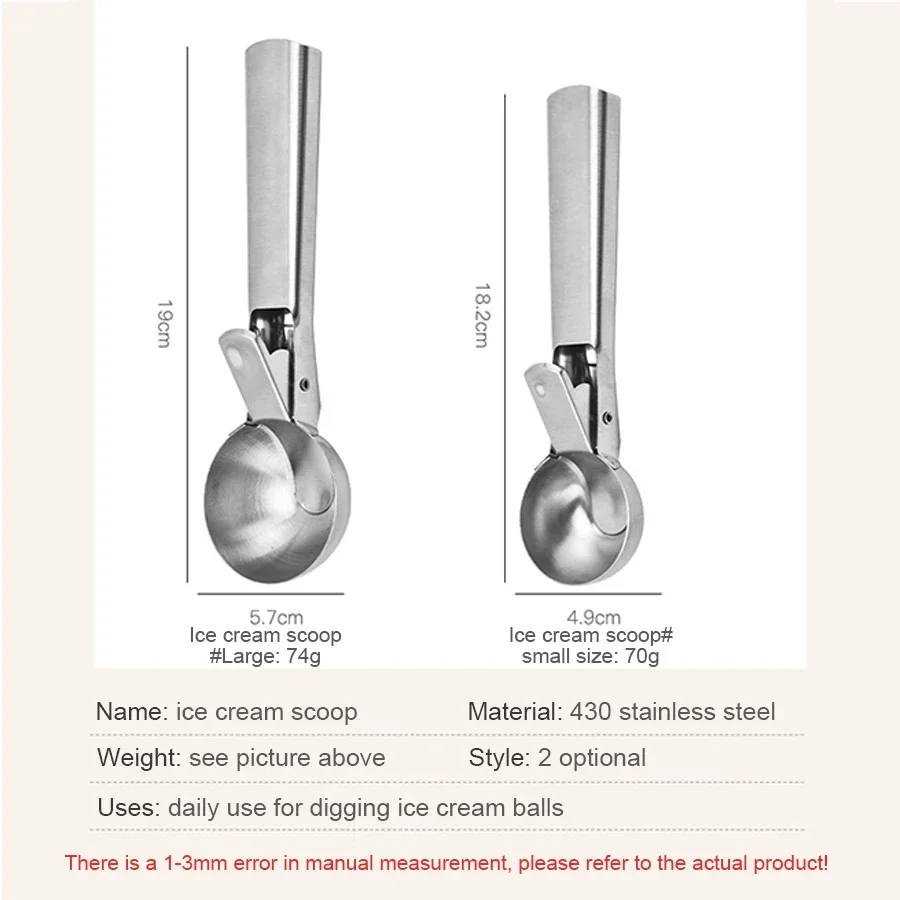 Stainless Steel Dual-purpose Ice Cream Scoop Ice Cream Scooper Multifunctional Fruit Scoop Kitchen Supplies Kitchen Accessories