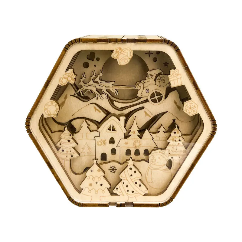 Wooden carved lamps handcrafted and assembled with 3D puzzles, Christmas decorative ornaments, creative night light gifts 3