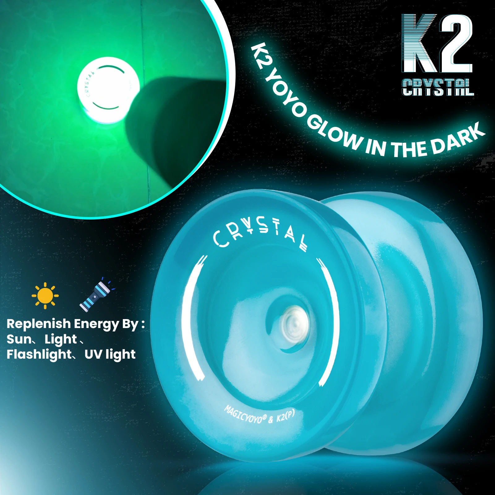 Yoyo Ball MAGICYOYO K2 Green Glow in The Dark Dual Functiions Kids Beginners and Advanced Players
