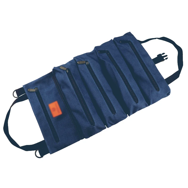 Sac à Outils Enroulable Trousse Moto - Organisateur Rouleau 10 Poches, Tissu Oxford 600D Kaki/Noir Portable