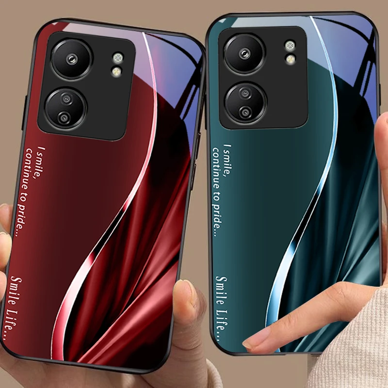 Soft Brown Red Black Tempered Glass Phone Case