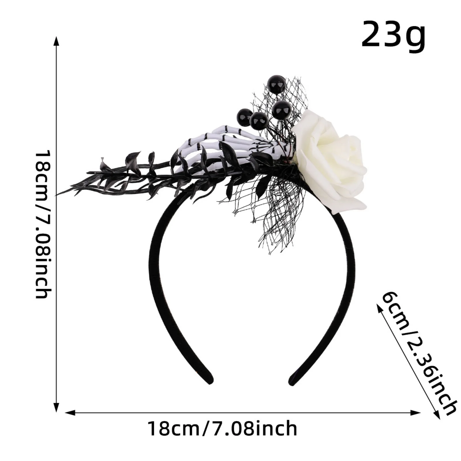 1PC Halloween Skeleton Hand Headband with White Rose & Black Web, Gothic Spooky Hair Accessory for Party Cosplay