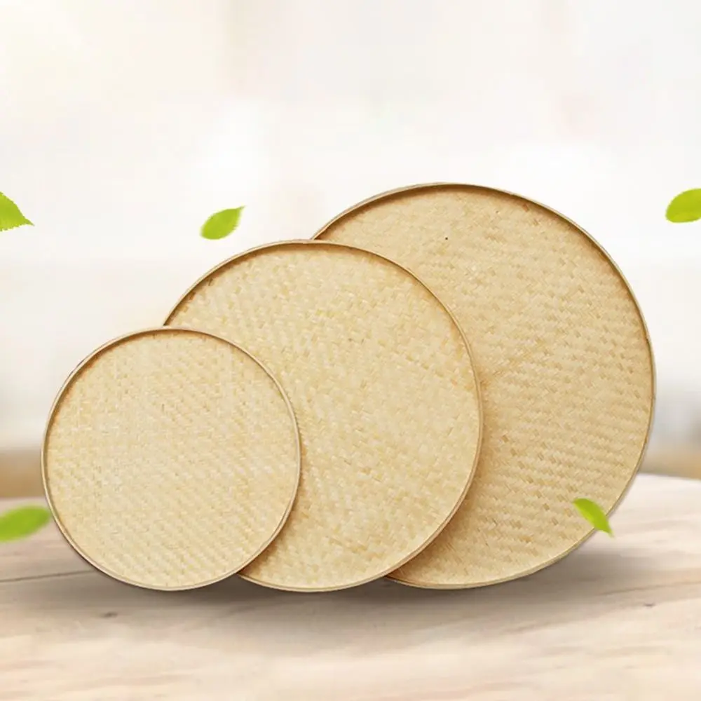 Handmade Weaving Bamboo Sieve Raft Round Dustpan DIY Decorative Fruit Bread Basket Kitchen Storage Trays Home Decor 2