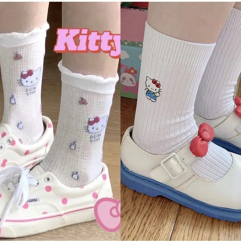 

5Pcs Set Kawaii College Style Sanrio Hello Kitty Mid-Calf Socks Breathable Student Autumn Stockings Jk Accessories Girl Gift