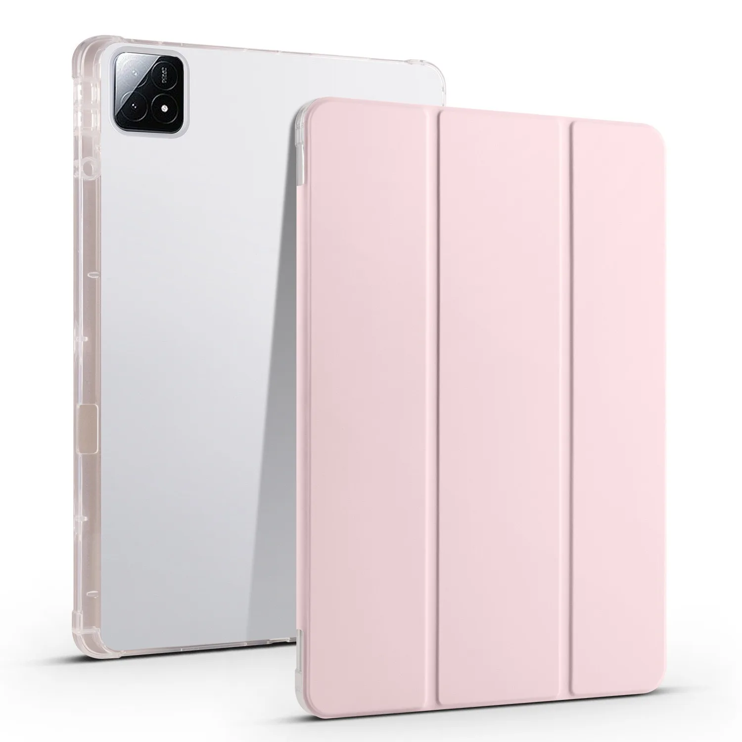 Premium Tri-Fold Leather Smart Case with Pencil Holder & Transparent Stand Cover