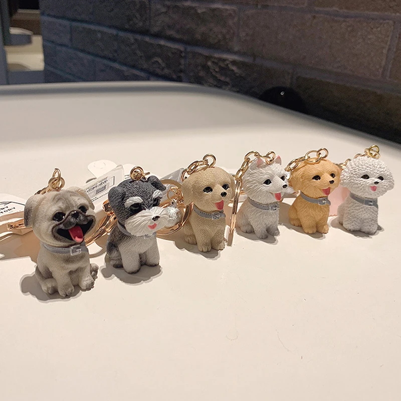 

New Lucky Smile Dog Keychain Poodle Schnauzer Key Chains Holder Purse for Women Car Keyring Bag Pendant Jewelry Christmas Gifts