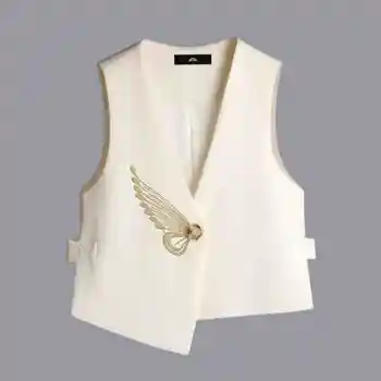 Donna Primavera Autunno Moda Ricamato Sciolto Tinta unita Gilet irregolare Donna Semplicità Office Lady Top senza maniche Cappotto 1