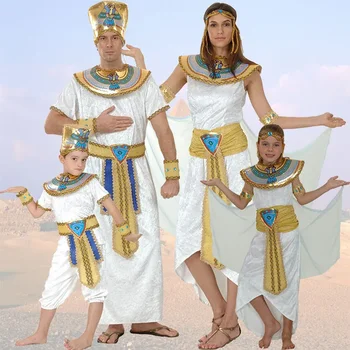 Kids Egypt Nile Pharaoh Cleopatra Costume for Women Men Boys Girls Family Halloween New Year Party Fancy Dress