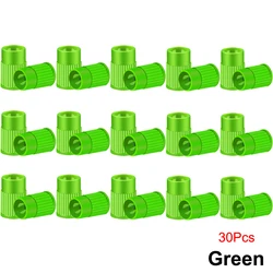 Universal Tire Valve Caps with Core Remover Tool - Durable Plastic Dust Protection (Green - 30Pcs)