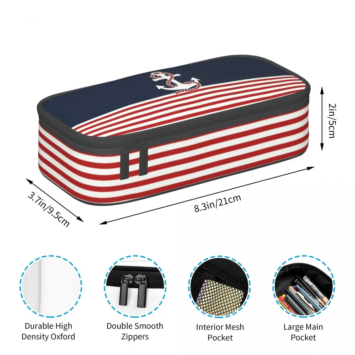 Navy Blue Stripes Nautical Anchor Boat Pencil Case for Boys Gilrs Big Capacity Pen Bag Box School Accessories