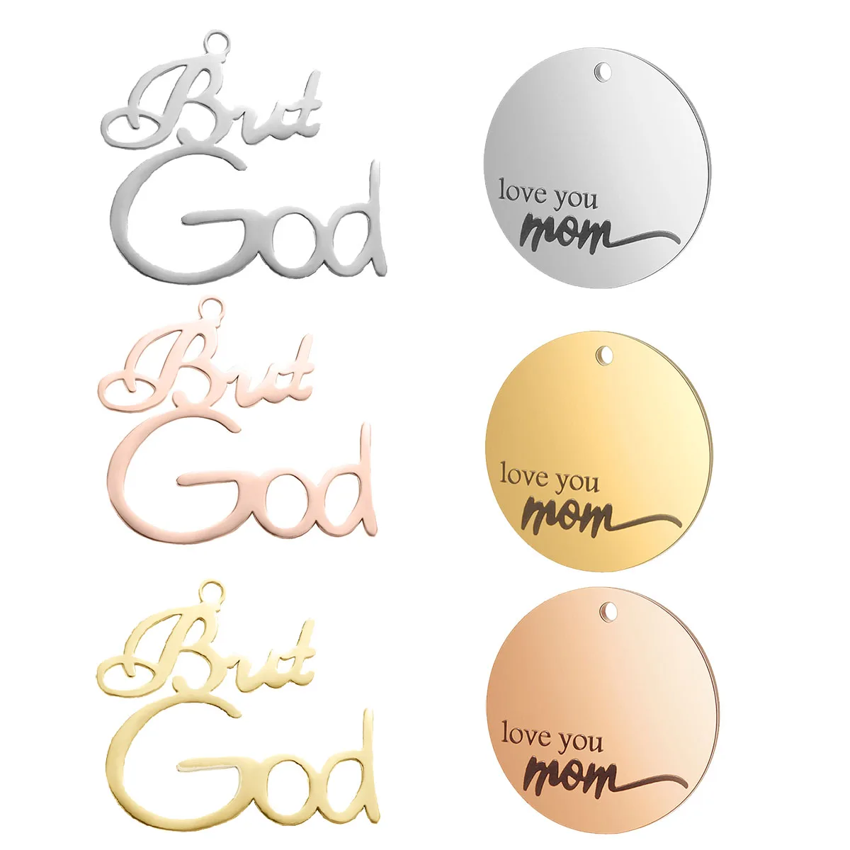 

10Pcs/Lot DIY Stainless Steel Words Best God ＆ Love MOM Letter Pendant Mirror Polished Charm Jewelry Making Supplies Accessories
