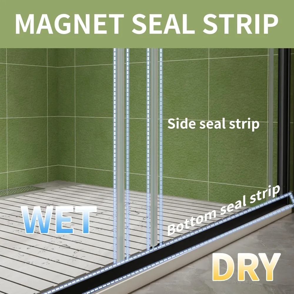 44-48 in.W X70 in.H Frameless Sliding Shower Door, Sliding Shower Door with 1/4" (6mm) Clear Tempered Glass, Matte Black Finish 4