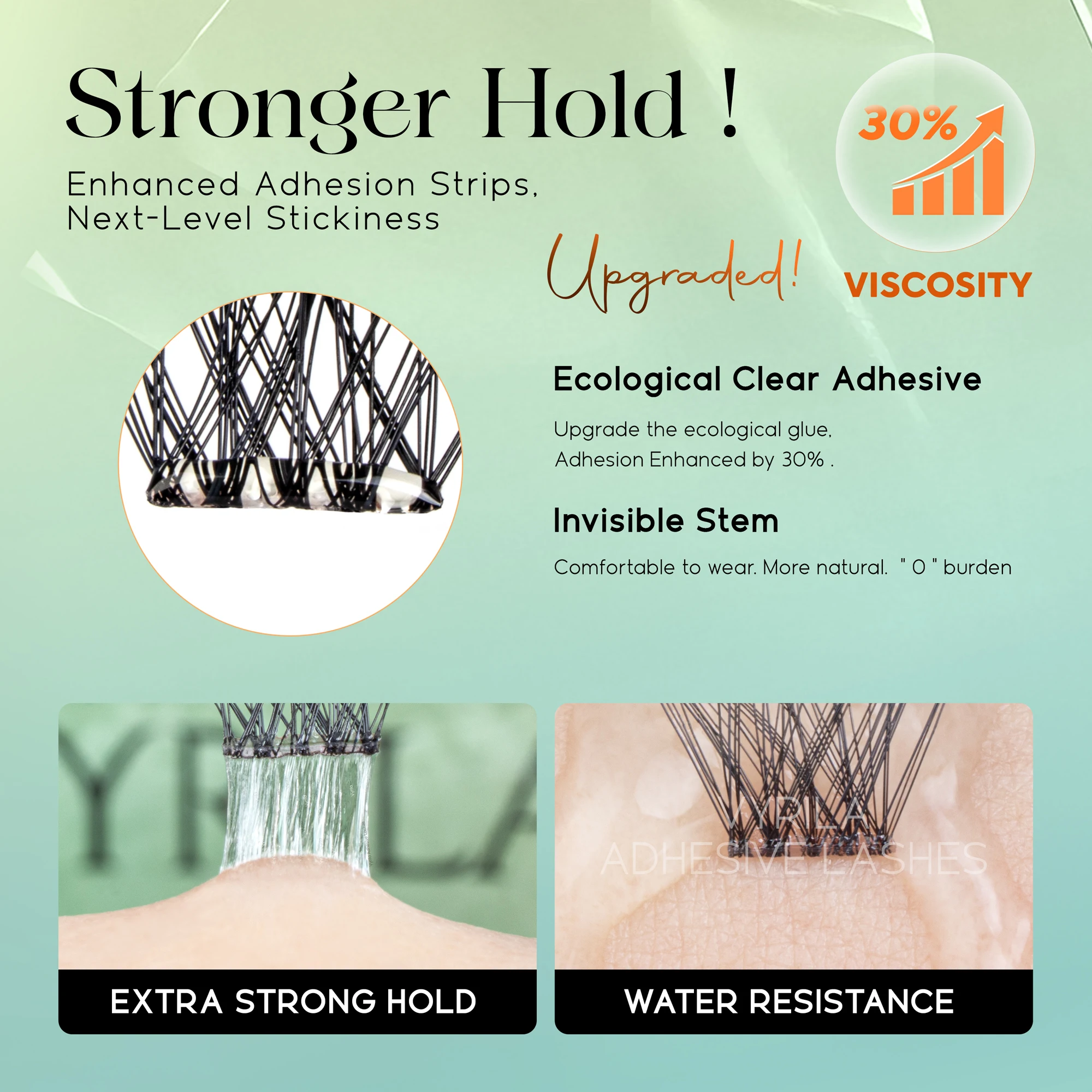 Self Adhesive Eyelashes VYRILA No Glue Needed 10‑16mm Pre Glued Cluster Lashes D Curl Soft Natural Press on