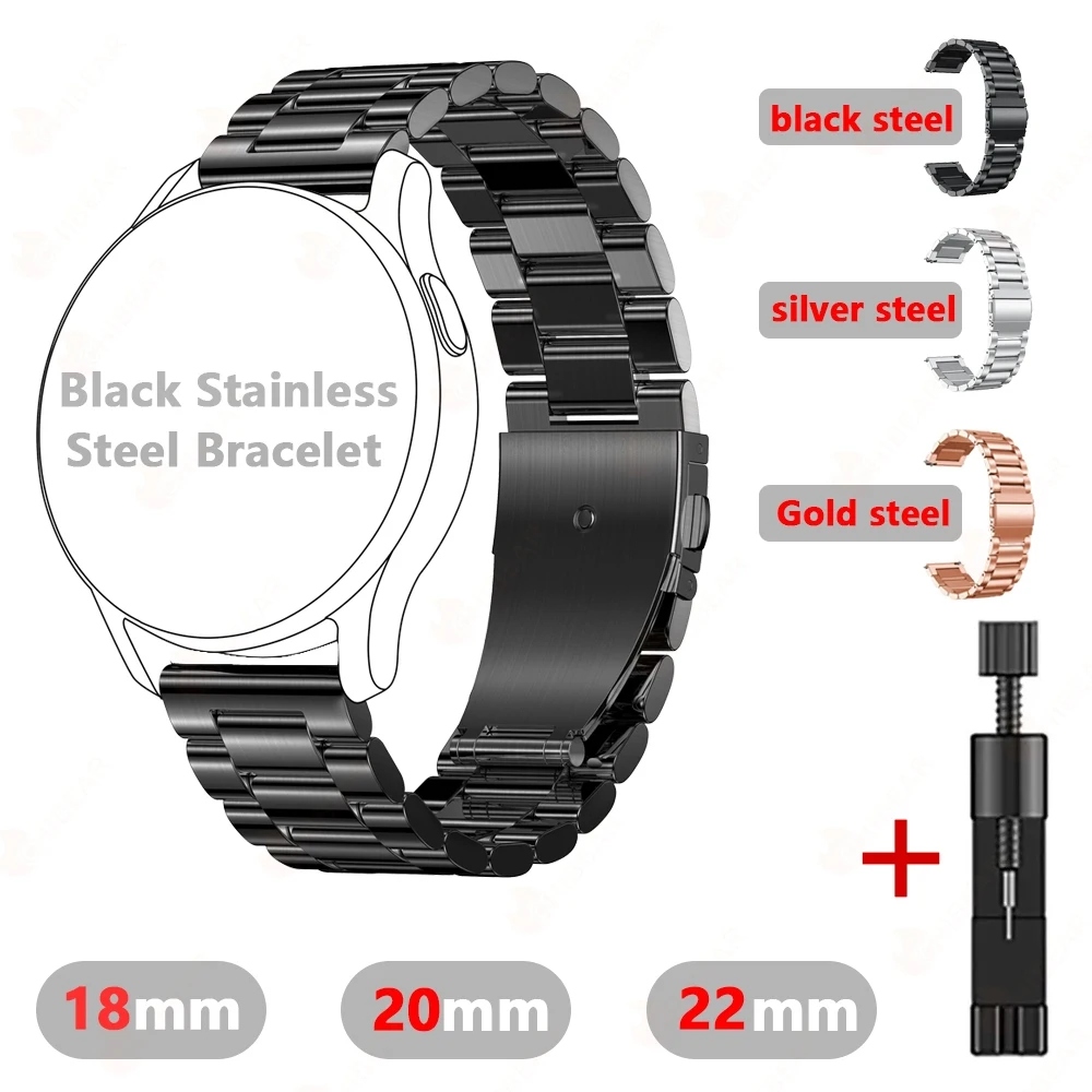18mm 20mm 22mm 24mm Width Quick Release Full Stainless Steel Watchband Wristwatch Universal Flat Head Watch Strap Accessories