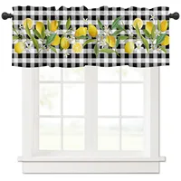 ZEDLIYU Valances for Windows Kitchen Living Room Small Window Valance Lemon Black and white checked short curtains 54 x 18 Inch 1