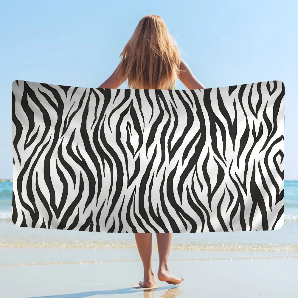 Black White Print Zebra Big Microfiber Beach Towels Quick Dry Towel Sand Beach Towels Pool Towel For Travel Swim Pool Yoga 3