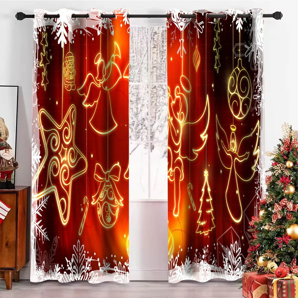 

Sparkling Colorful Light Balls for Christmas Decoration Window Curtains Living Room Panel 3D Digital Printing Christmas Motifs
