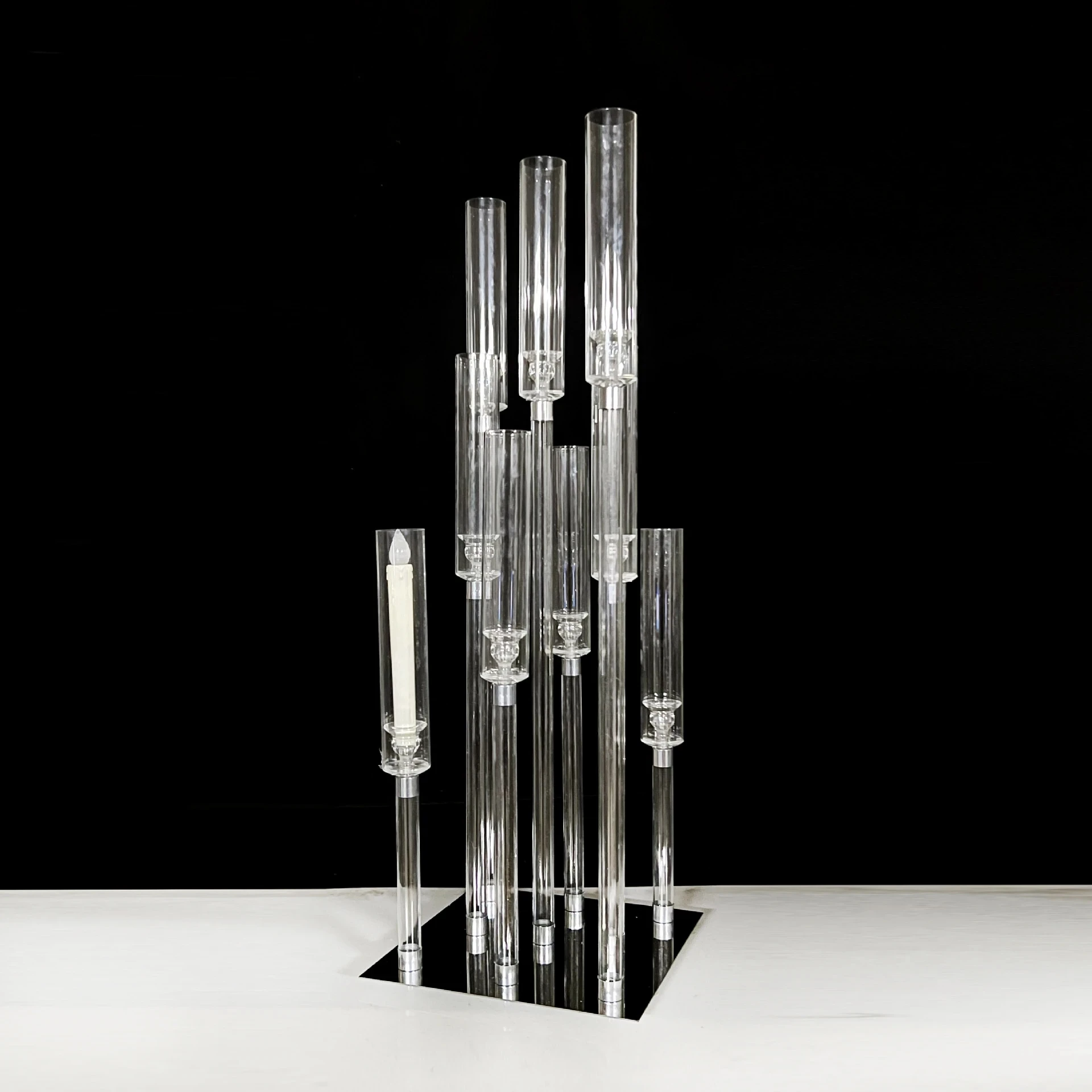 

Acrylic Candelabra 9 Heads Candle Holders Wedding Candlesticks Flower Stand Holder Candelabrum for Center Table Decor