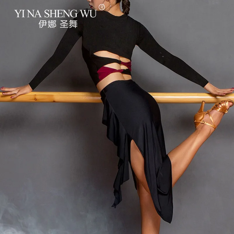 New Latin Dance Halfbody Skirt for Women Adult National Standard Dance Clothing Ruffle Edge Latin Training Top Skirt dance skirt