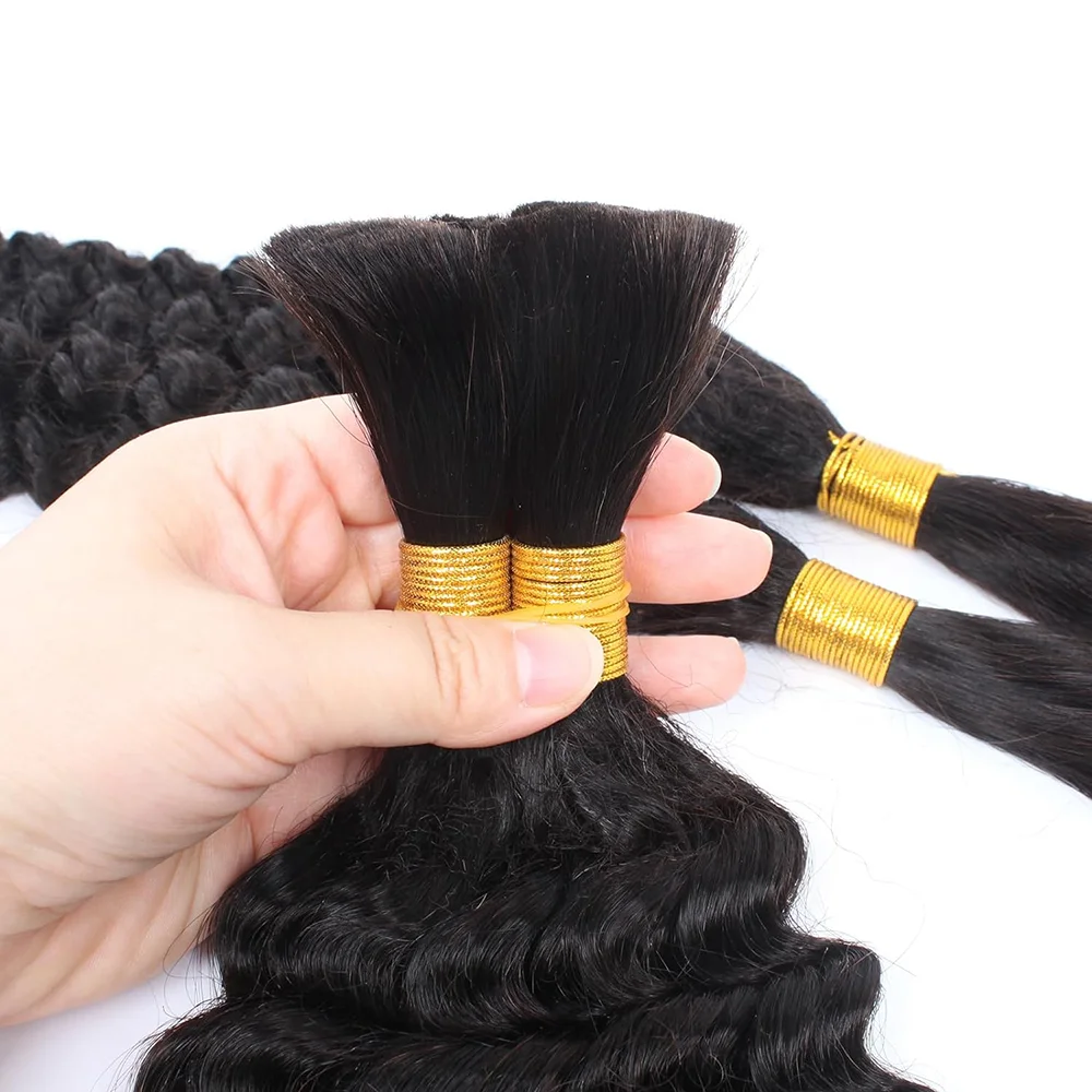 Human Hair Extensions Bulk Braiding Hair Deep Wave 100% Human Hair Unprocessed Boho Braids No Weft Natural Black 50G/Pack