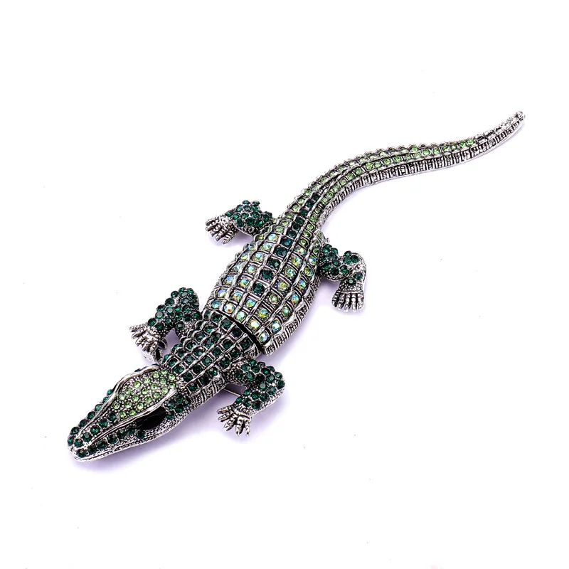 

Fashionable and popular, both male and female, cute cartoon, electroplated rhinestone design, realistic crocodile brooch