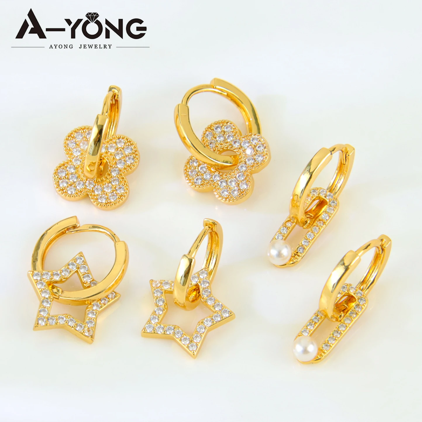 Luxus italienische Goldfarbe baumelnde Ohrringe 21 Karat vergoldet Mode Zirkon Tropfenohrring Dubai Frauen Event Hochzeit Schmuck – Detail 1