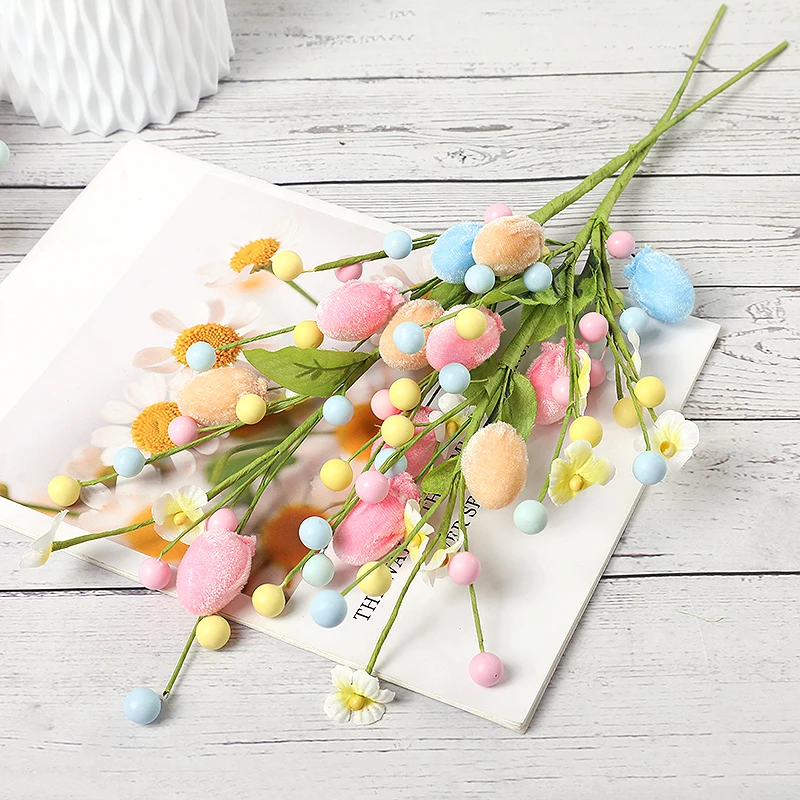 Easter Colorful Eggs Tree Branch DIY Flower Bouquets Fake Plant 2025 Happy Easter Party Home Vase Decoration Spring Floral Stem