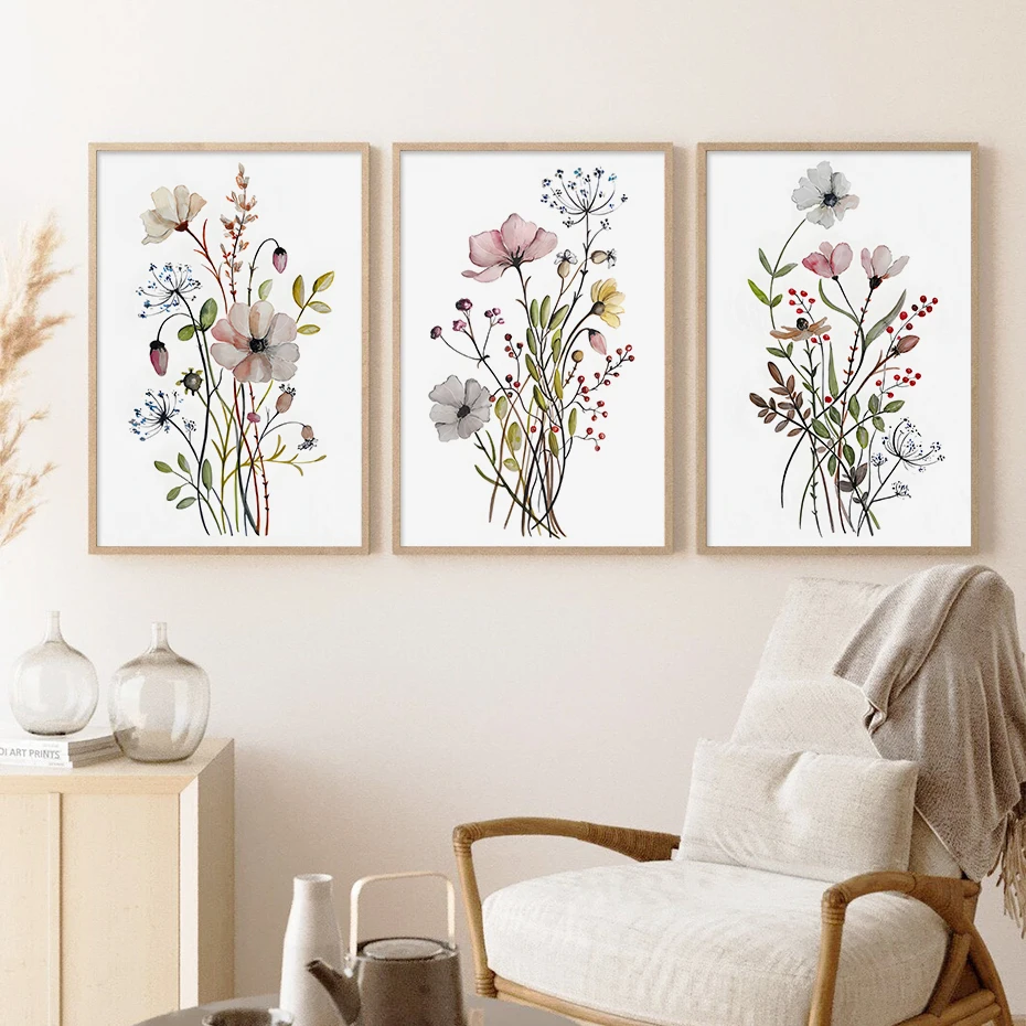 

Boho Floral Watercolor Posters Wall Art Canvas Painting Prints Pictures Modern Living Room Interior Home Decoration