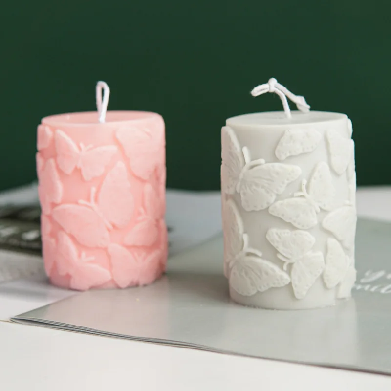 3D Butterfly Cherry Blossom Carving Cylinder Silicone Candle Mold Diy Handmade Candle Making Plaster Resin Soap Kit Home Crafts