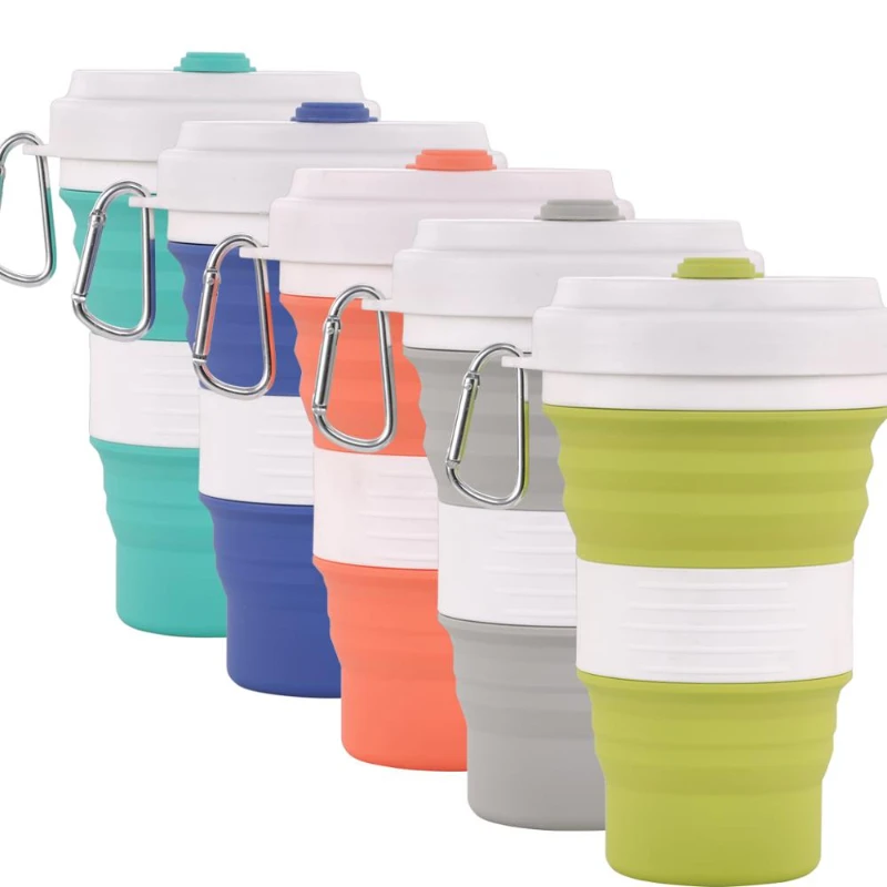 Travel Folding Silicone Mug 550ml BPA Free Coffee Cups Hiking Telescopic Collapsible Leak Proof