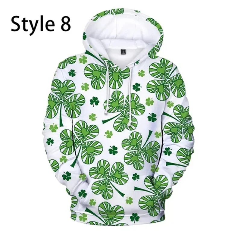 thumbnail image 1 of Sudadera con capucha y estampado de trébol de cuatro hojas para mujer y hombre, ropa con estampado 3D, para otoño e invierno, popular, para el día de San Patricio, 1 of 5