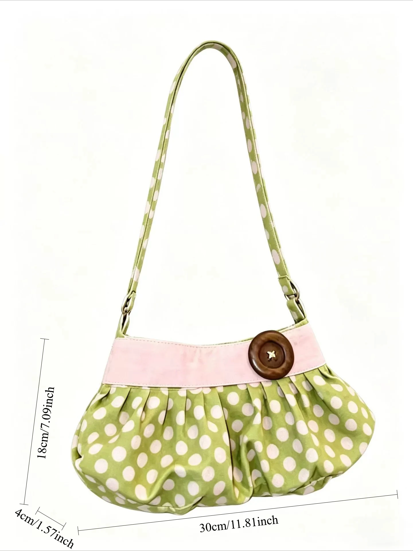 Borsa a Spalla Retrò a Pois con Bottoni in Legno, Borsa a Mano con Design Plissettato, Borsa Morbida a Forma di Raviolo, Borsa Casual a Righe per Pendolari - immagine 6
