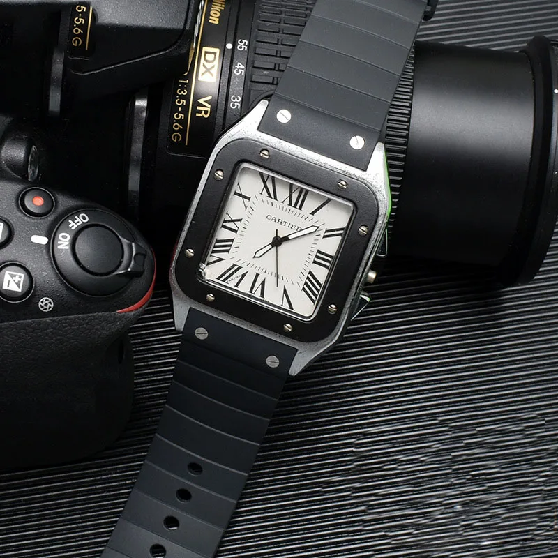 Watch Strap for Cartier Santos W20121U2 Series,High Quality Waterproof  Silicone Watch Strap Rubber Men and Women Black 23mm| | - AliExpress