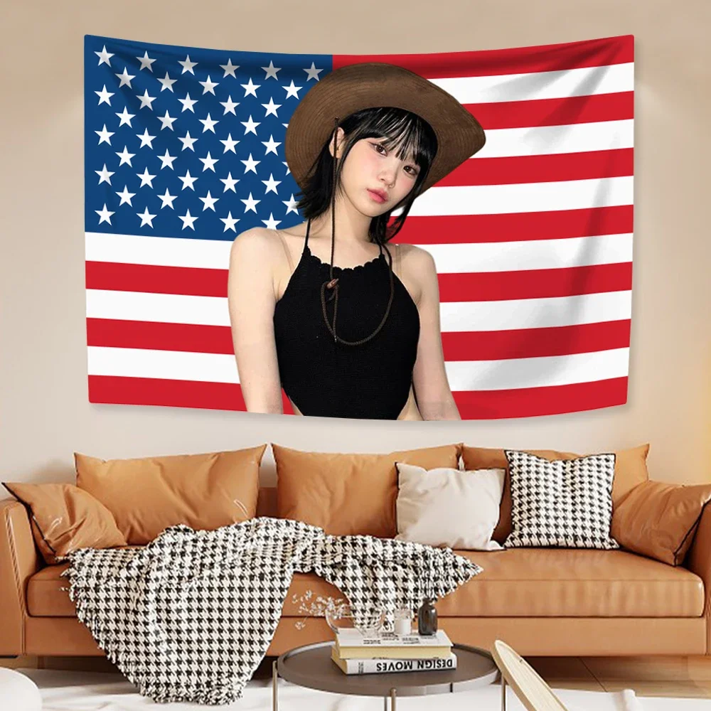 Tapestry Decorations Chaewons American Flag Tapestry Kpop Girl Group Idol Home Decoration Wall Hanging Bedroom Dorm Background Concert Banner tapestry decorations